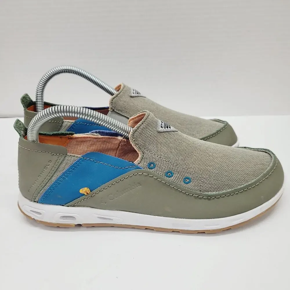 Columbia PFG Bahama Vent Relaxed Men's 7 Olive Green Blue Orange Slip On Boat
